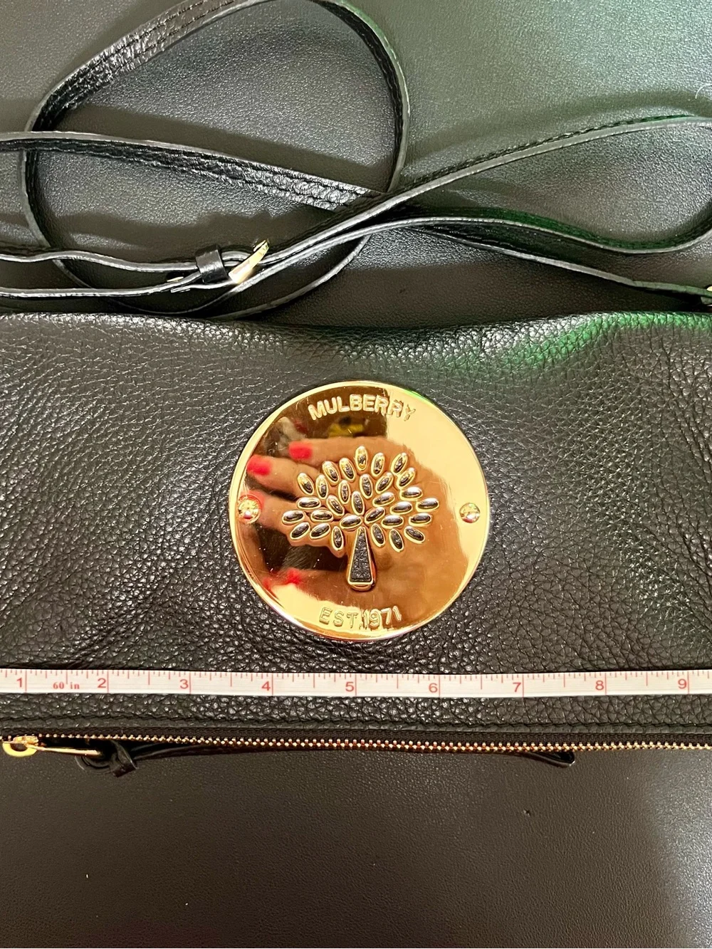 MULBERRY Classic Daria Spongy Pebbled Black Leather Fold-Over Clutch